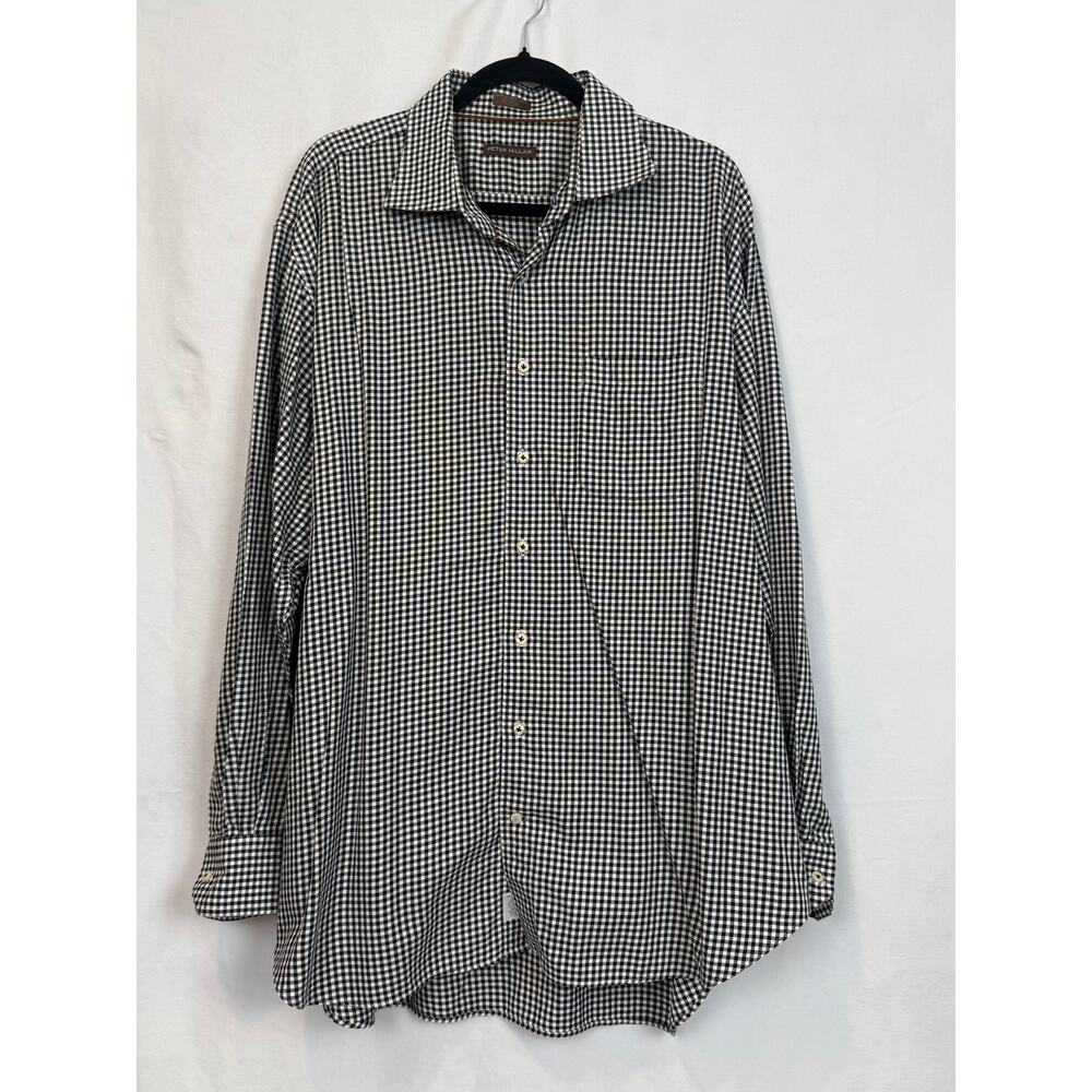 Peter Millar Gingham Check Shirt Men XXL Black White Cotton Preppy Golf